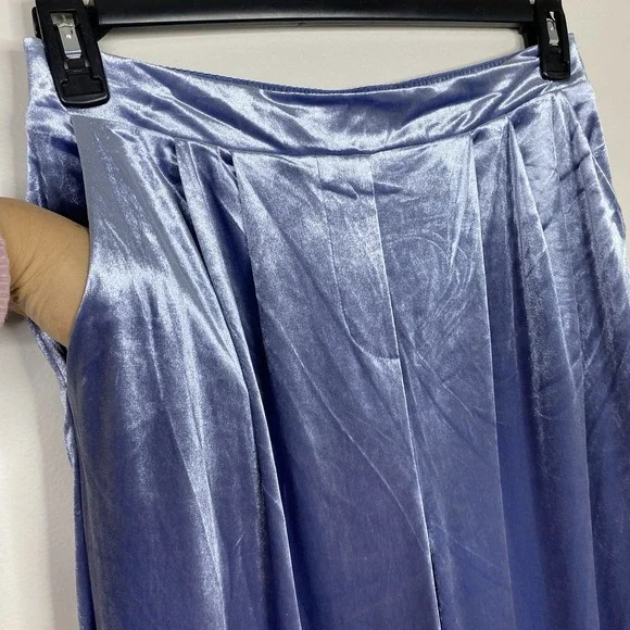 Christian Lacroix Medium Velour Wide Leg Pleated Pants Elastic Waist Light Blue - Picture 5 of 16